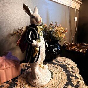 Victorian Gentleman Bunny Figurine Black Gold Tuxedo Easter Spring Decor NWT